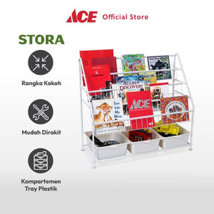 Ace - Stora Rak Buku Anak Dengan 3 Tray Plastik - Putih