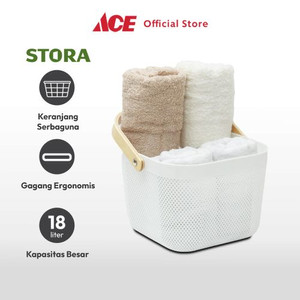 Ace - Stora 25x25 Cm Keranjang Penyimpanan Handle Kayu - Putih