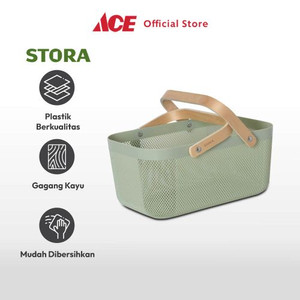 Ace - Stora 40x25x18 Cm Keranjang Penyimpanan Wood Handle - Hijau