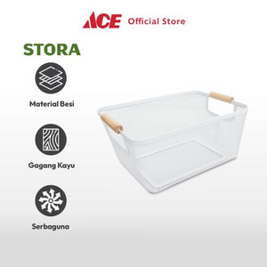 Ace - Stora 36x23x15 Cm Keranjang Penyimpanan Wood Handle - Putih