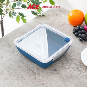 Ace - Ataru 1.2 Ltr Kotak Makan Spork Geometric Dengan Clip - Biru