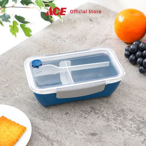 Ace - Ataru 600 Ml Kotak Makan Spork Dengan Clip - Biru