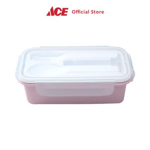 Ace - Kris 760 Ml Tempat Makan Plastik Dengan Alat Makan - Pink