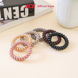 Ace - Ataru Set 6 Pcs Ikat Rambut Spiral Glossy - Pink/Abu-Abu/Cokelat