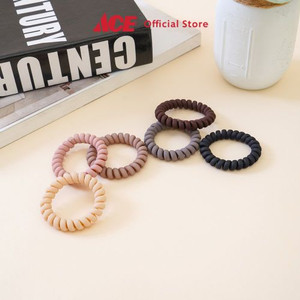 Ace - Ataru Set 6 Pcs Ikat Rambut Spiral Matte - Pink/Abu-Abu/Cokelat