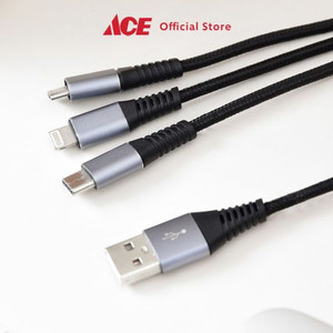 Ace - Ataru Kabel Charger Usb 3in1 - Abu-Abu