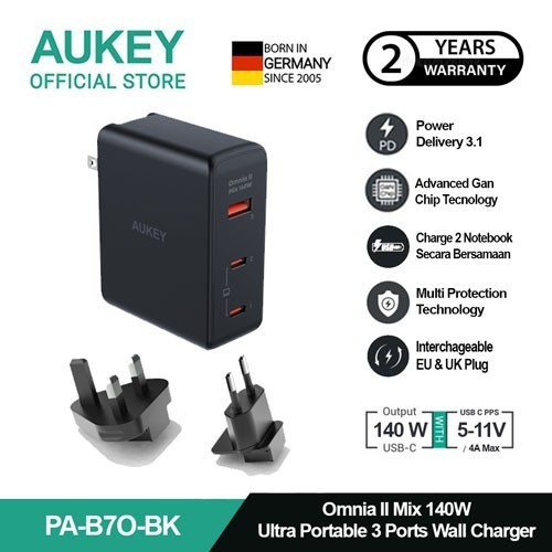 AUKEY Adaptor Travel Charger Laptop Macbook 140W GAN Tech PD 3.1