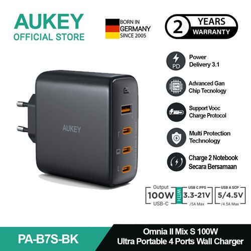 Aukey Charger PA-B7S Omnia Duo II Mix S USB-C PD 100W PPS