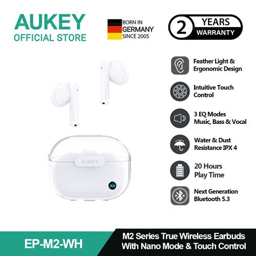 AUKEY TWS Bluetooth 5.3 True Wireless Earbuds IPX4 Water Proof EP-M2