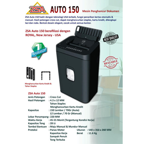 Mesin Penghancur Kertas ZSA Auto 150 Shredder 150 Lembar