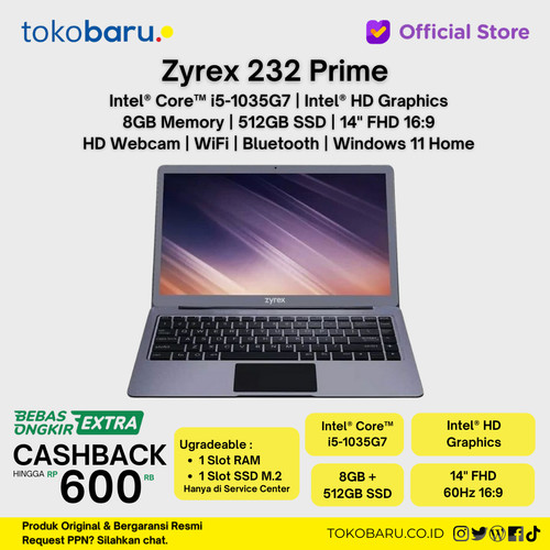 ZYREX SKY 232 PRIME I5 1035G7 8GB 512GB W11 14.0FHD 2YR GREY