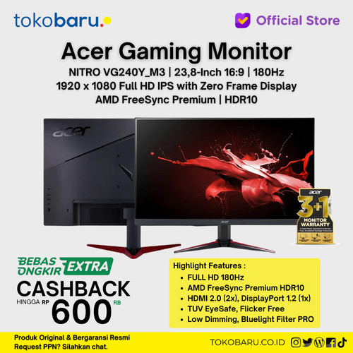 ACER GAMING MONITOR VG240Y_M3 180Hz IPS FHD 1ms 100% sRGB 23.8 inch