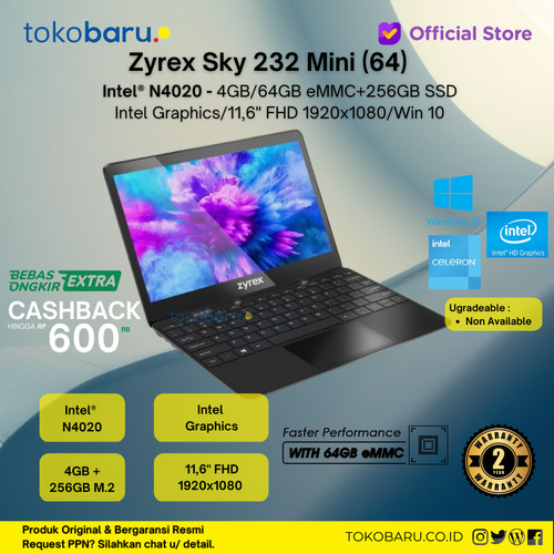 Zyrex Sky 232 Mini (64) II [N4020/11,6"FHD/4GB/64GB+256GB SSD/Win10]