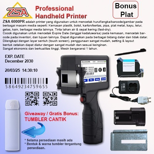 ZSA 6000PR Printer Expire Date, Tanggal Kadaluwarsa, Touch Screen+Plat