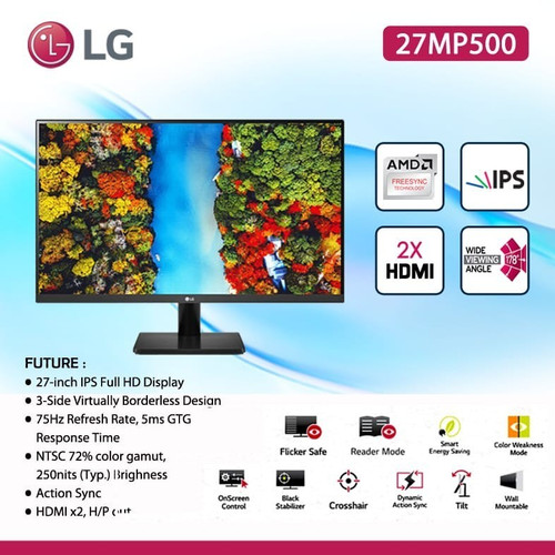 Monitor LED LG 27MP500-B 3 Side Borderless IPS Full HD Freesync