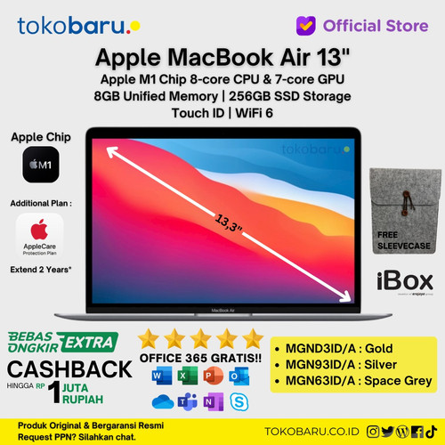 Apple MACBOOK AIR 2020 M1 CHIP 256GB RAM 8GB Garansi IBOX