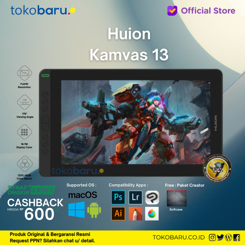 Huion Kamvas 13 Pen Tablet display Bonus Glove dan Softcase