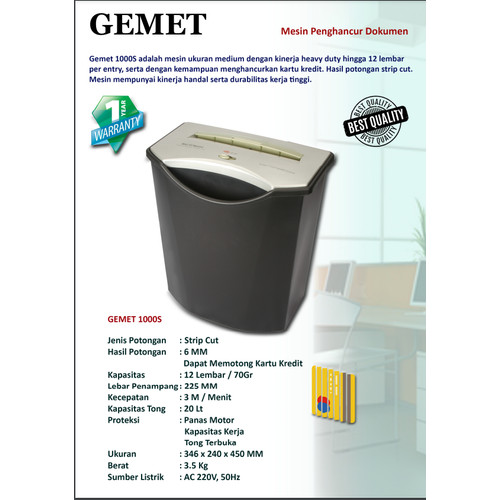 mesin Penghancur Kertas paper shredder GEMET 1000S