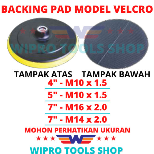 WIPRO Backing Pad (Plate) Model Velcro 4", 5", 7"