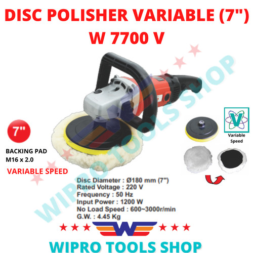 WIPRO Mesin Poles Mobil / Polisher Rotary / Disc Polisher 7" W 7700V