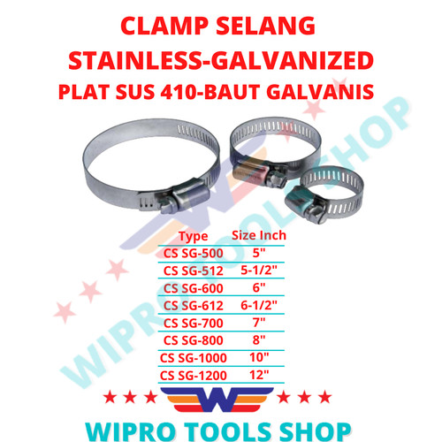 Clamp / Klem Selang Plat 5", 5-1/2", 6", 6-1/2", 7", 8", 10", 12"