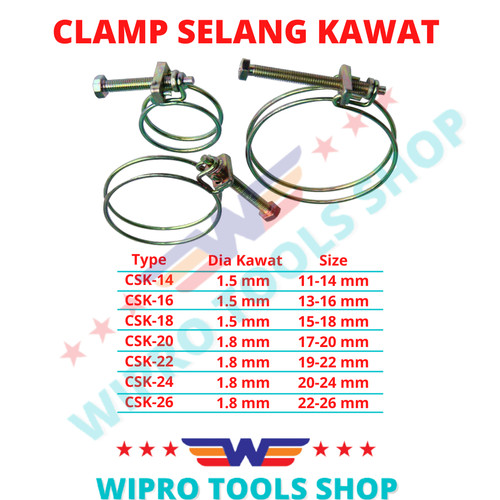 Clamp / Klem Selang Kawat 14mm, 16mm, 18mm, 20mm, 22mm, 24mm, 26mm