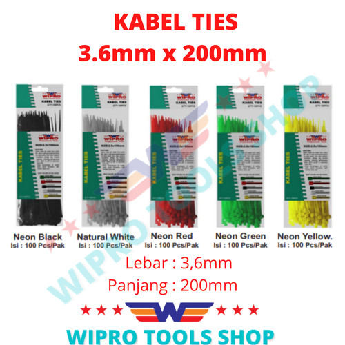 WIPRO Kabel Ties / Cable Ties 3.6mm x 200mm Warna