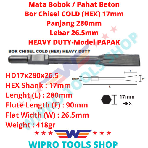 Mata Bobok/Pahat Beton/Bor Chisel COLD (HEX) HEAVY DUTY-Model PAPAK