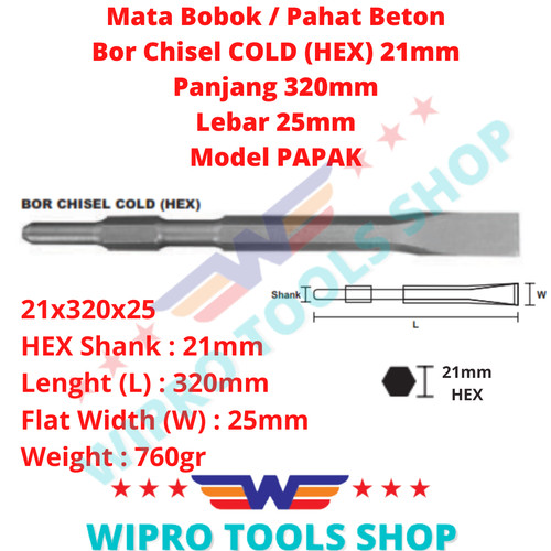 Mata Bobok/Pahat Beton/Bor Chisel COLD (HEX) 21mm x 320mm Model PAPAK