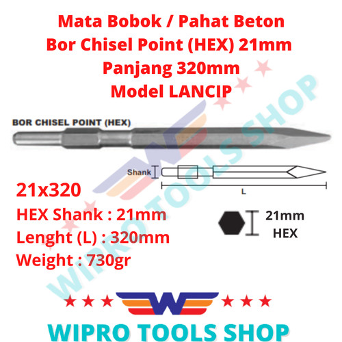 Mata Bobok / Pahat Beton / Bor Chisel Point (HEX) 21mm Model Lancip