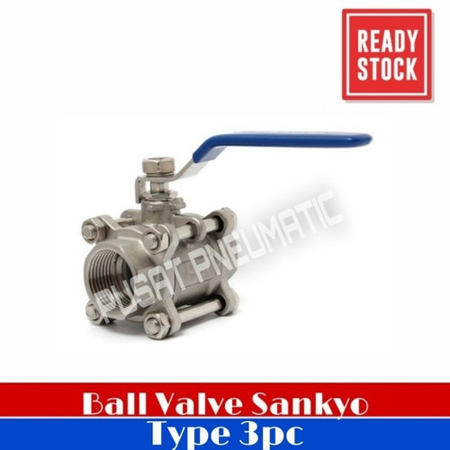 3/8" STOP KRAN AIR BALL VALVE STAINLESS SANKYO 3PC BODY