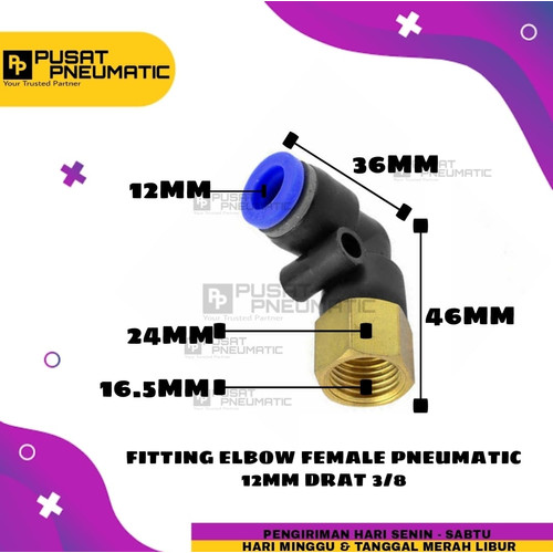 PLF 12-03 FITTING ELBOW PNEUMATIC FEMALE SELANG 12MM DRAT 3/8"