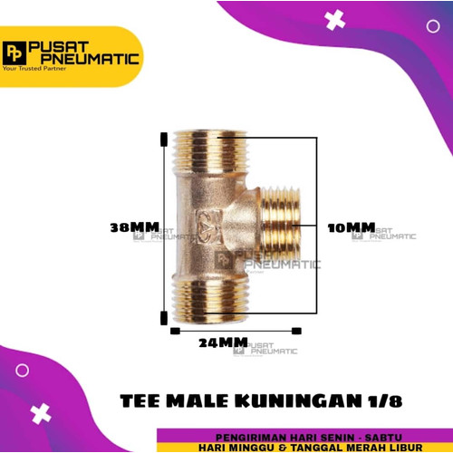 Nepel Tee / Tee kuningan Male drat 1/8"