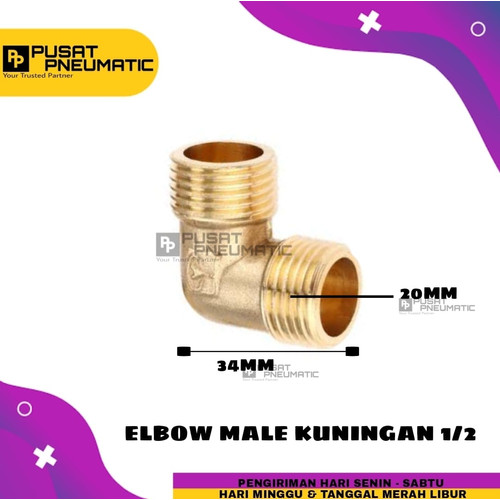 Elbow / Knee kuningan Drat Cowo(Male) 1/2"