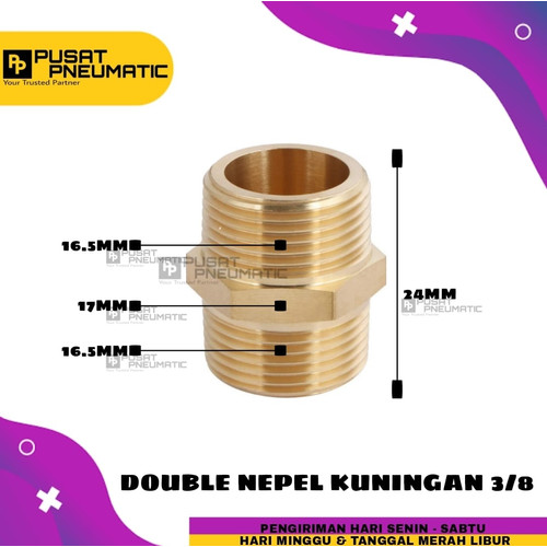 Double Nepel Kuningan Drat 3/8"