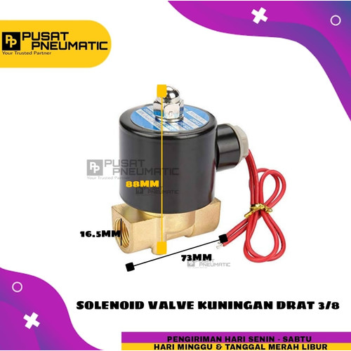 Solenoid Valve kuningan 2 way 3/8"(16mm) NC 2 port Female