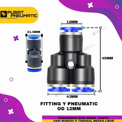 Y 12MM FITTING Y PNEUMATIC UKURAN 12MM X 12MM X 12MM mpy 12