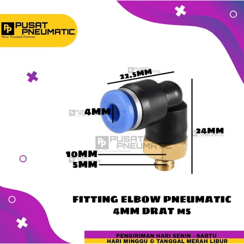 FITTING ELBOW PNEUMATIC SELANG 4MM DRAT m5 (5mm)