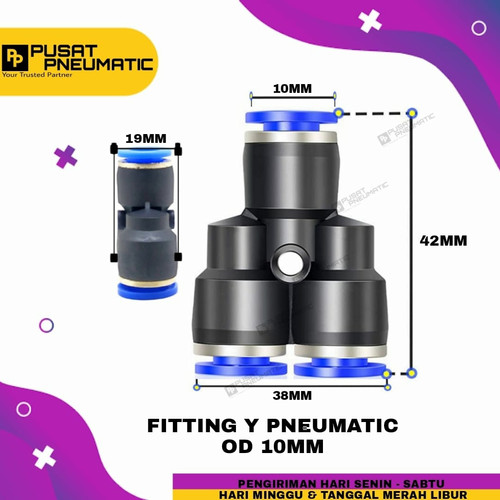 Y 10MM FITTING Y PNEUMATIC UKURAN 10MM X 10MM X 10MM mpy 10