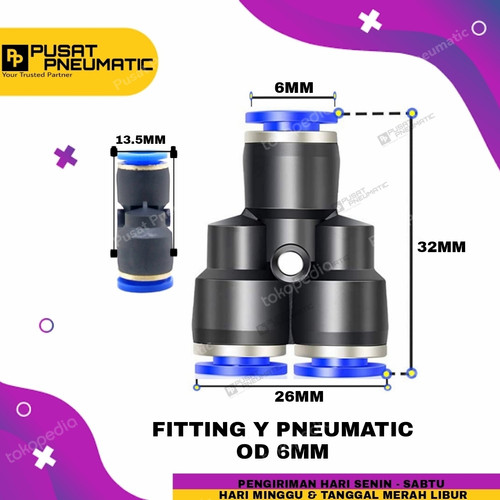 Y 6MM FITTING Y PNEUMATIC UKURAN 6MM X 6MM X 6MM