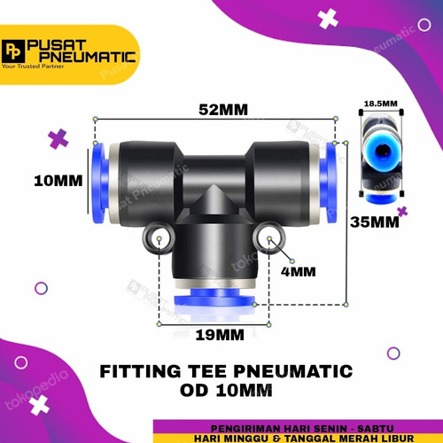 TEE 10MM FITTING PNEUMATIC TEE selang 10mm x 10mm x 10mm