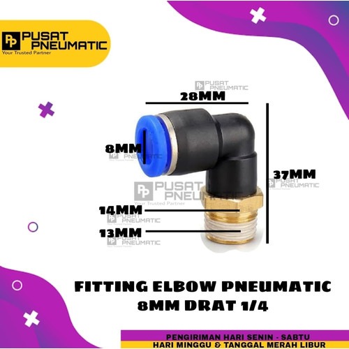 FITTING ELBOW PNEUMATIC SELANG 8MM DRAT 1/4"