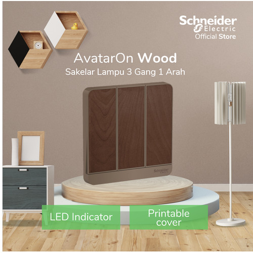 Schneider Electric AvatarOn Saklar Lampu Wood - 3 Gang 1 Arah