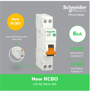 Schneider Electric Domae New RCBO Slim - 1P + N 30mA 20A - DOMD1620