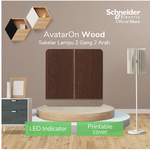 Schneider Electric AvatarOn Saklar Lampu Wood - 2 Gang 2 Arah