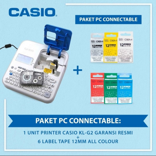 Paket Printer Label PC-Connectable Casio KL G2 dan Label 12MM