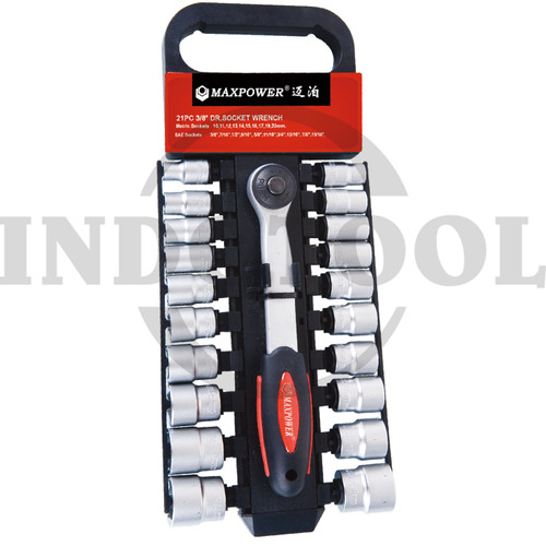 21 PCS MATA SOCKET 3/8" 6 PT / DR. SOCKET WRENCH SET TK-084 MAXPOWER