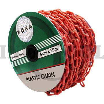 RANTAI PLASTIK, CONE CHAIN RED 6mm x 50M / PLASTIC CHAIN RED ROHA