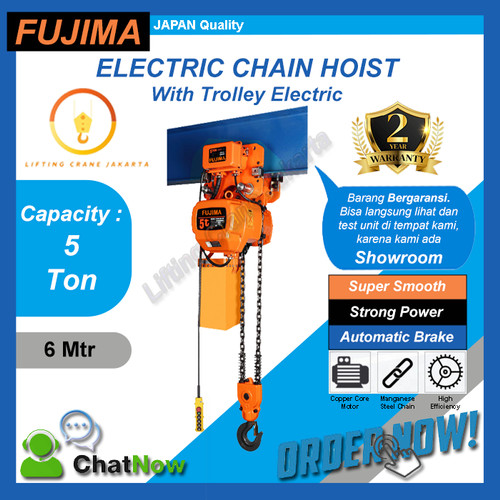 Electric Chain Hoist 5 Ton x 6 meter with motor trolley FUJIMA Japan