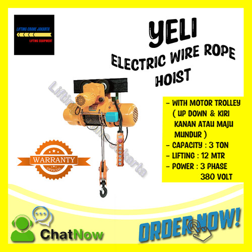 Electric Wire Rope Hoist Heavy Duty Cap 3 Ton x 12 Meter with trolley